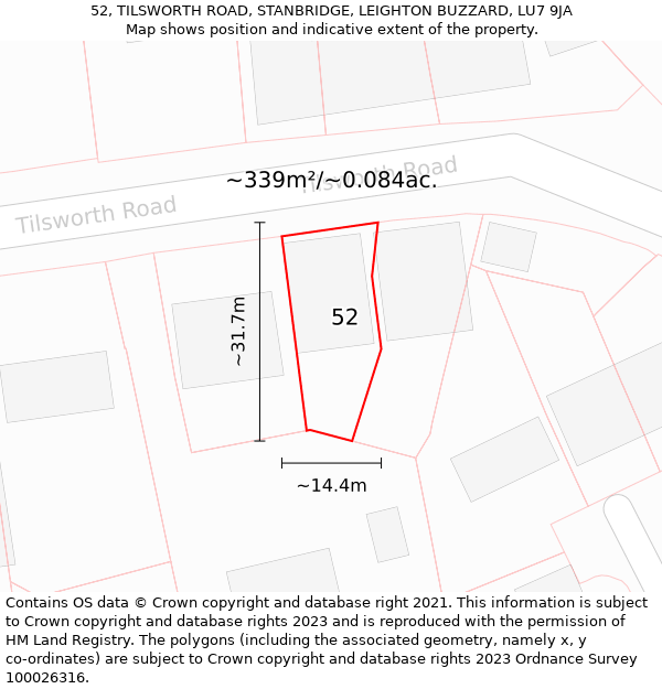 52, TILSWORTH ROAD, STANBRIDGE, LEIGHTON BUZZARD, LU7 9JA: Plot and title map