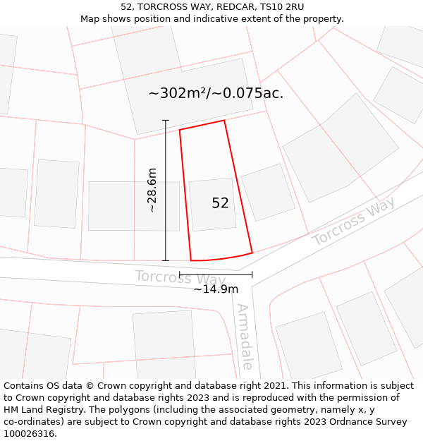 52, TORCROSS WAY, REDCAR, TS10 2RU: Plot and title map