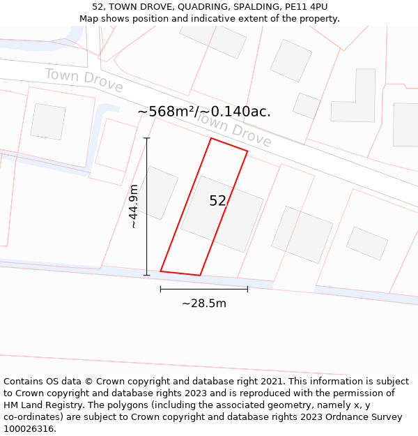 52, TOWN DROVE, QUADRING, SPALDING, PE11 4PU: Plot and title map