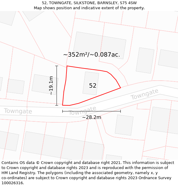 52, TOWNGATE, SILKSTONE, BARNSLEY, S75 4SW: Plot and title map