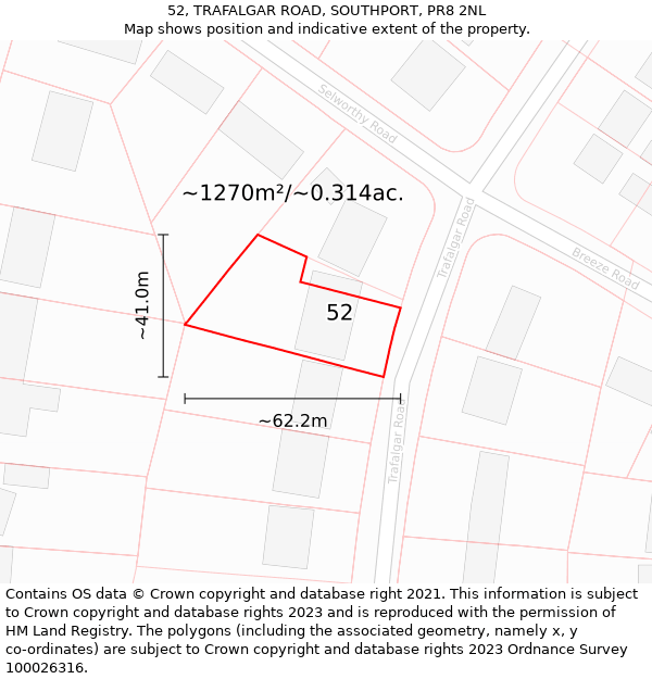 52, TRAFALGAR ROAD, SOUTHPORT, PR8 2NL: Plot and title map