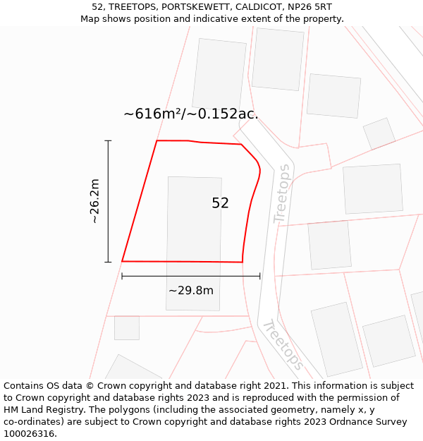 52, TREETOPS, PORTSKEWETT, CALDICOT, NP26 5RT: Plot and title map