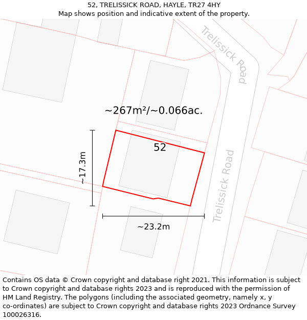 52, TRELISSICK ROAD, HAYLE, TR27 4HY: Plot and title map