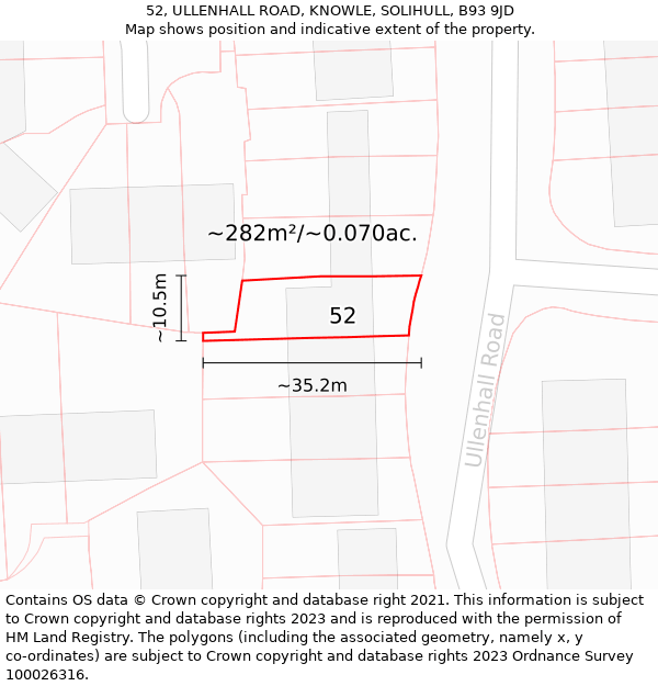 52, ULLENHALL ROAD, KNOWLE, SOLIHULL, B93 9JD: Plot and title map