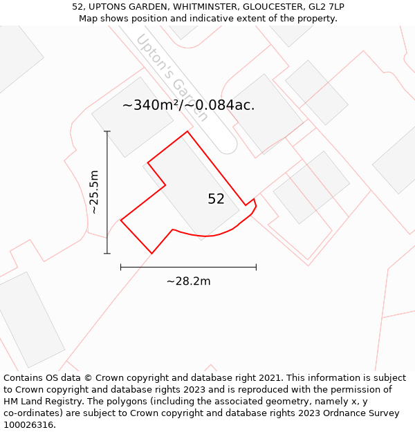 52, UPTONS GARDEN, WHITMINSTER, GLOUCESTER, GL2 7LP: Plot and title map