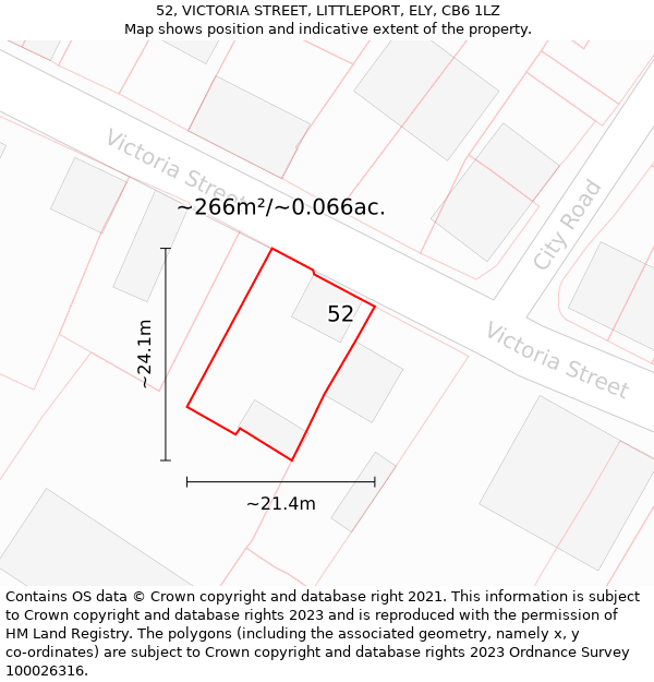 52, VICTORIA STREET, LITTLEPORT, ELY, CB6 1LZ: Plot and title map