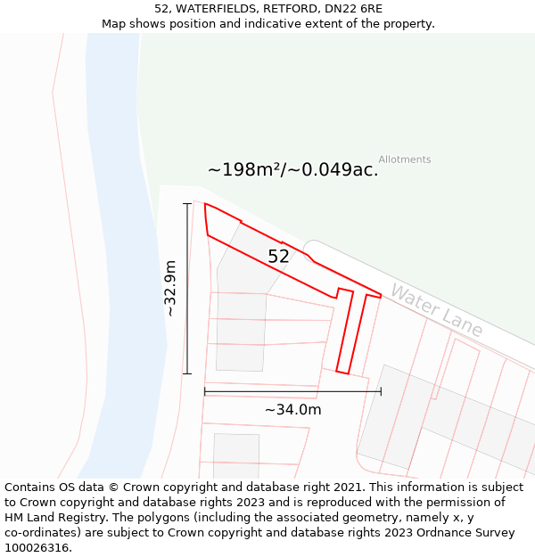 52, WATERFIELDS, RETFORD, DN22 6RE: Plot and title map