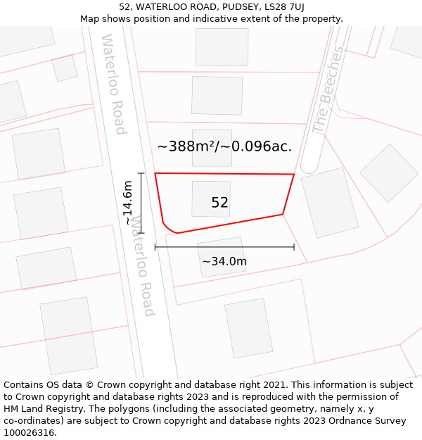 52, WATERLOO ROAD, PUDSEY, LS28 7UJ: Plot and title map