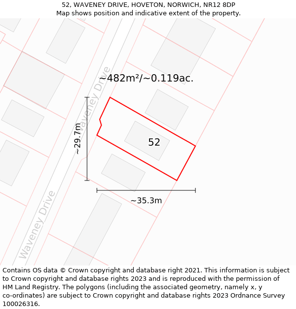 52, WAVENEY DRIVE, HOVETON, NORWICH, NR12 8DP: Plot and title map