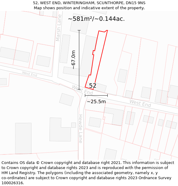 52, WEST END, WINTERINGHAM, SCUNTHORPE, DN15 9NS: Plot and title map