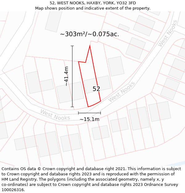 52, WEST NOOKS, HAXBY, YORK, YO32 3FD: Plot and title map