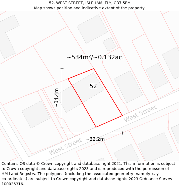 52, WEST STREET, ISLEHAM, ELY, CB7 5RA: Plot and title map