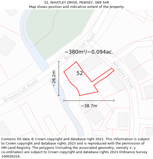 52, WHATLEY DRIVE, PEWSEY, SN9 5AR: Plot and title map