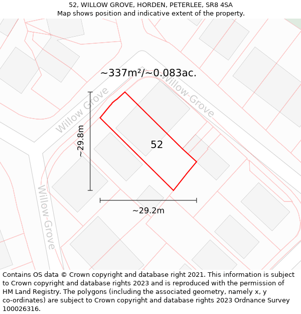 52, WILLOW GROVE, HORDEN, PETERLEE, SR8 4SA: Plot and title map