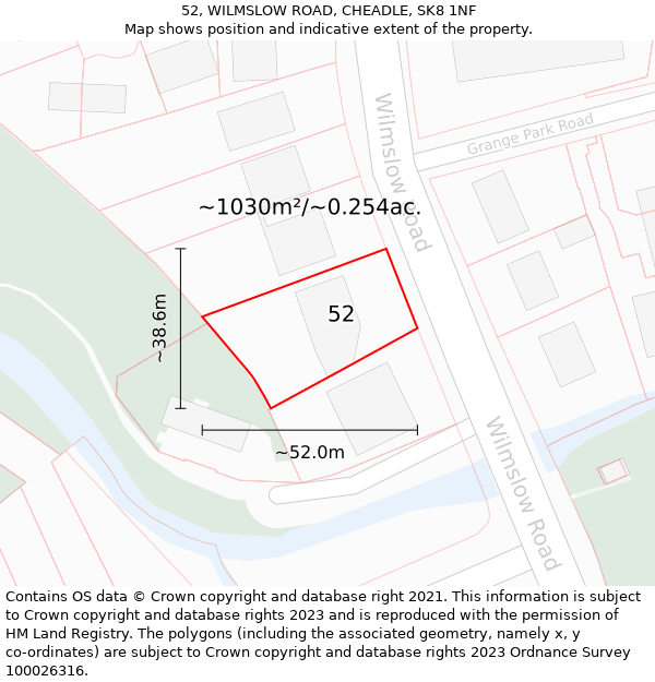 52, WILMSLOW ROAD, CHEADLE, SK8 1NF: Plot and title map