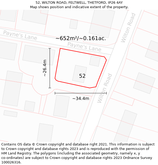 52, WILTON ROAD, FELTWELL, THETFORD, IP26 4AY: Plot and title map