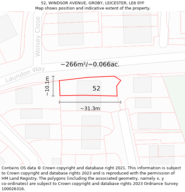 52, WINDSOR AVENUE, GROBY, LEICESTER, LE6 0YF: Plot and title map