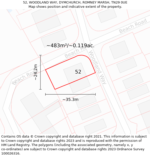 52, WOODLAND WAY, DYMCHURCH, ROMNEY MARSH, TN29 0UE: Plot and title map