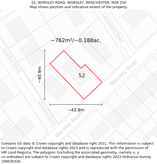 52, WORSLEY ROAD, WORSLEY, MANCHESTER, M28 2SH: Plot and title map