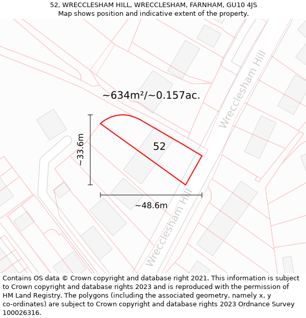 52, WRECCLESHAM HILL, WRECCLESHAM, FARNHAM, GU10 4JS: Plot and title map