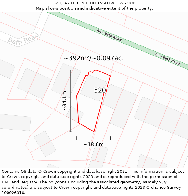 520, BATH ROAD, HOUNSLOW, TW5 9UP: Plot and title map