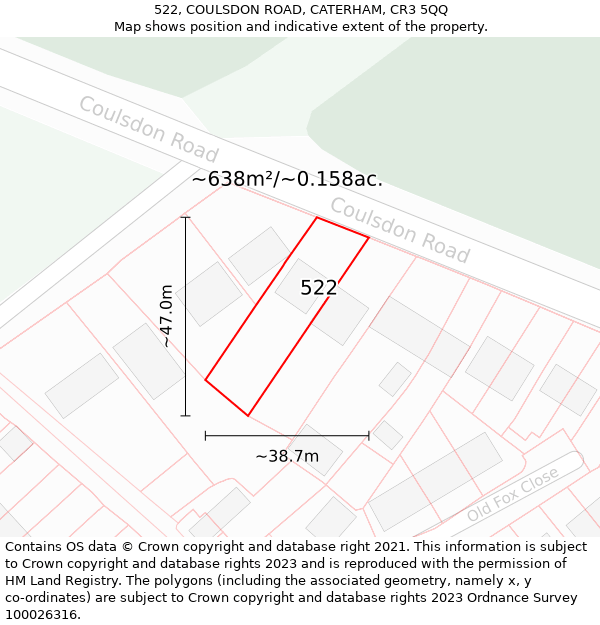 522, COULSDON ROAD, CATERHAM, CR3 5QQ: Plot and title map