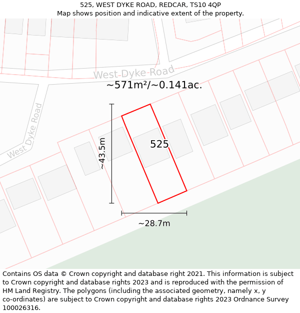 525, WEST DYKE ROAD, REDCAR, TS10 4QP: Plot and title map