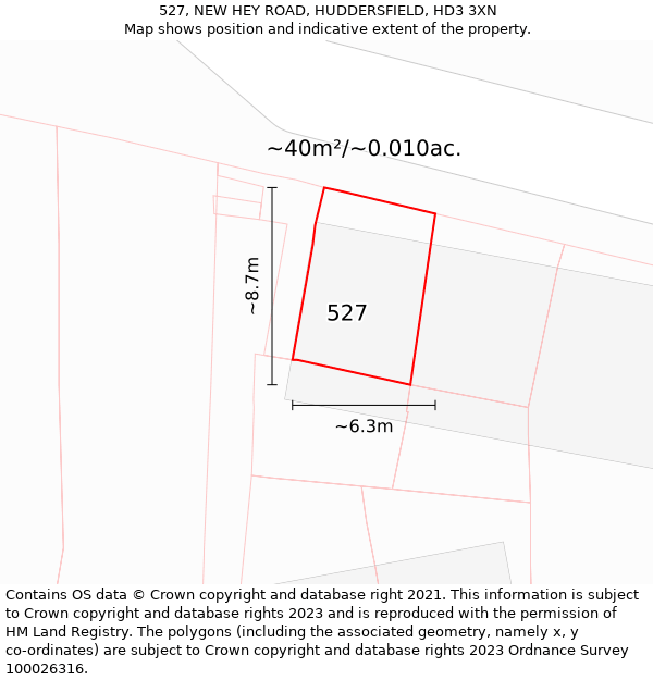 527, NEW HEY ROAD, HUDDERSFIELD, HD3 3XN: Plot and title map