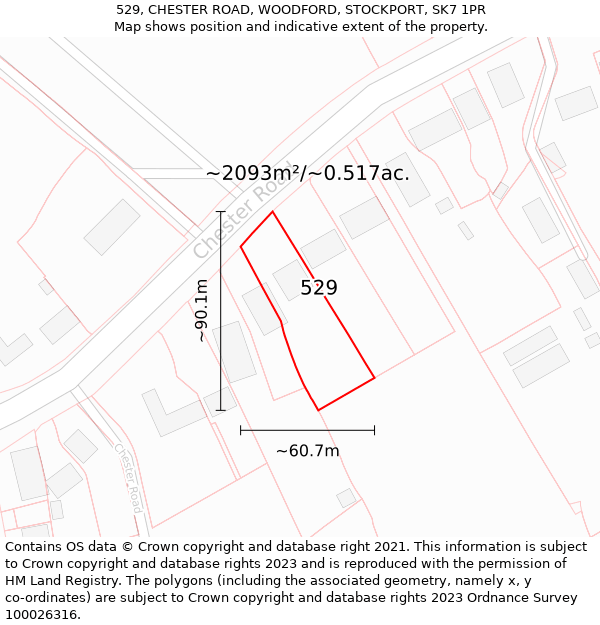 529, CHESTER ROAD, WOODFORD, STOCKPORT, SK7 1PR: Plot and title map