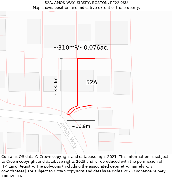 52A, AMOS WAY, SIBSEY, BOSTON, PE22 0SU: Plot and title map