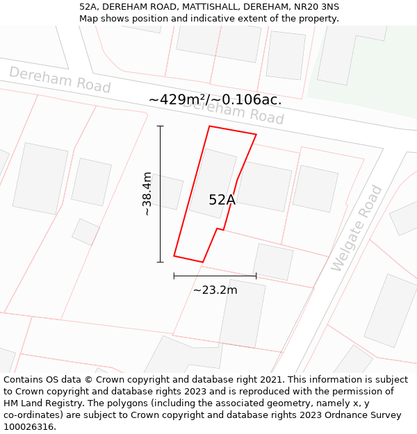 52A, DEREHAM ROAD, MATTISHALL, DEREHAM, NR20 3NS: Plot and title map