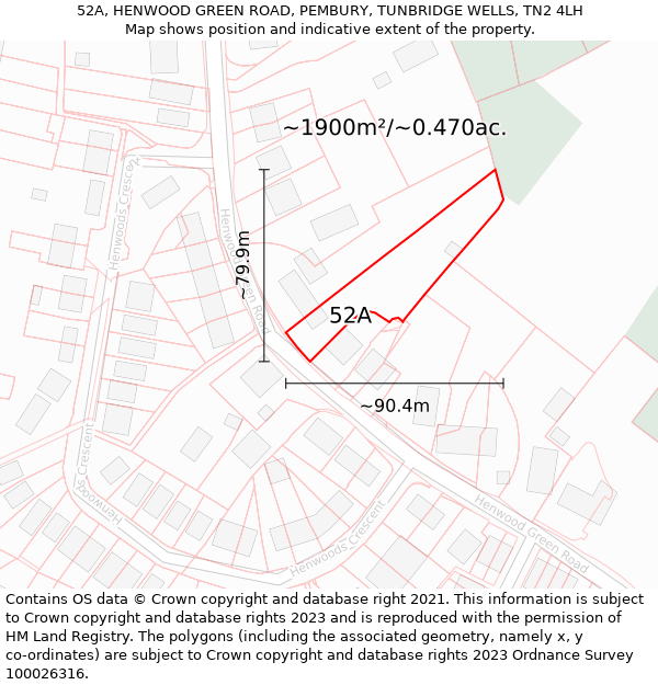 52A, HENWOOD GREEN ROAD, PEMBURY, TUNBRIDGE WELLS, TN2 4LH: Plot and title map