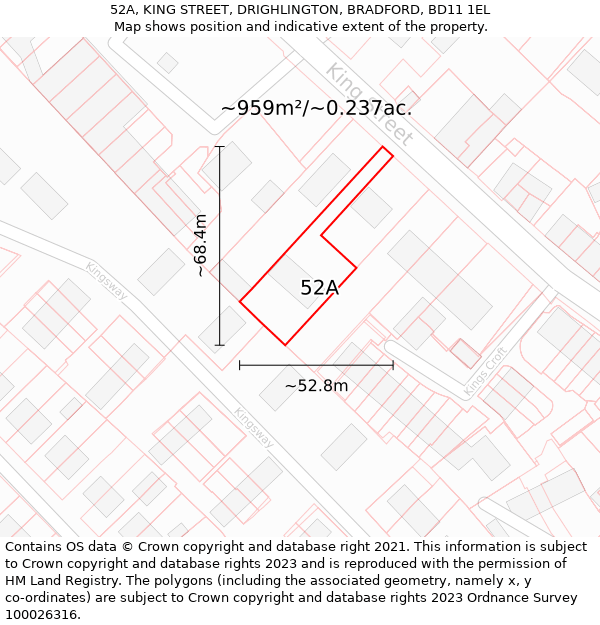 52A, KING STREET, DRIGHLINGTON, BRADFORD, BD11 1EL: Plot and title map