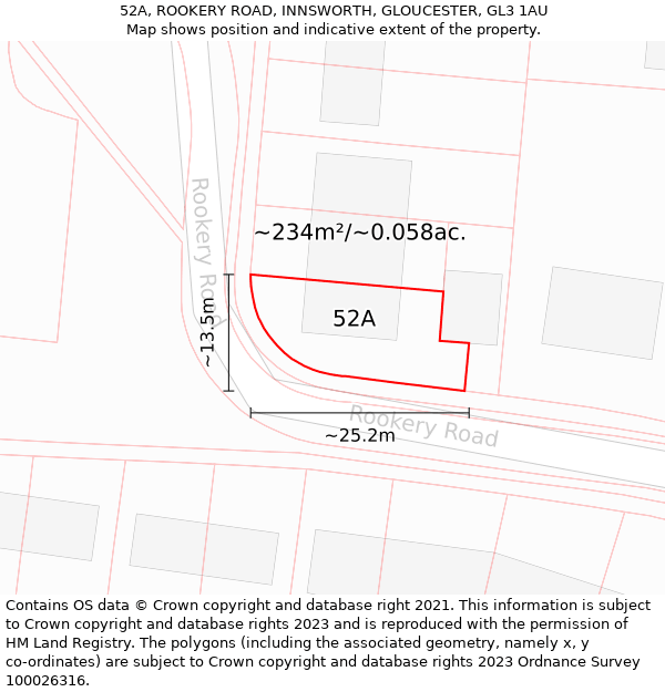 52A, ROOKERY ROAD, INNSWORTH, GLOUCESTER, GL3 1AU: Plot and title map