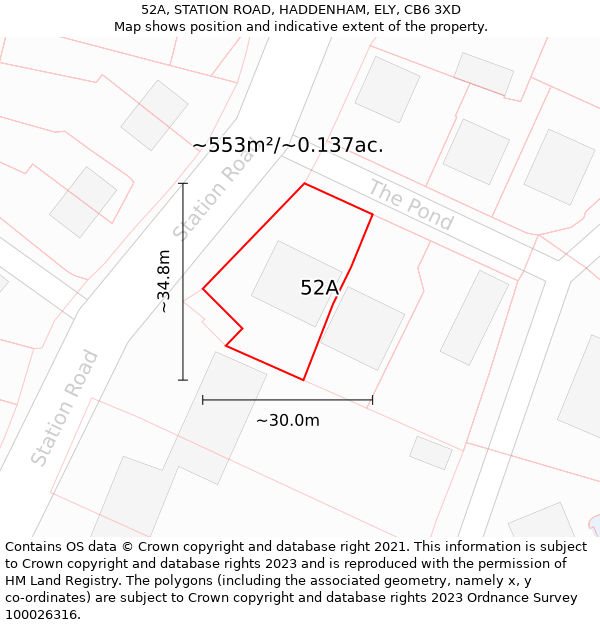 52A, STATION ROAD, HADDENHAM, ELY, CB6 3XD: Plot and title map