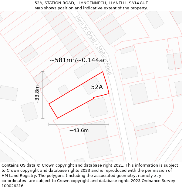 52A, STATION ROAD, LLANGENNECH, LLANELLI, SA14 8UE: Plot and title map