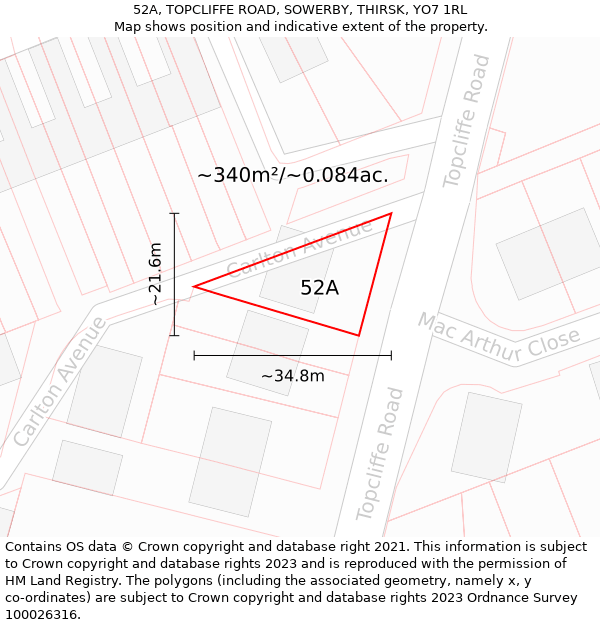 52A, TOPCLIFFE ROAD, SOWERBY, THIRSK, YO7 1RL: Plot and title map