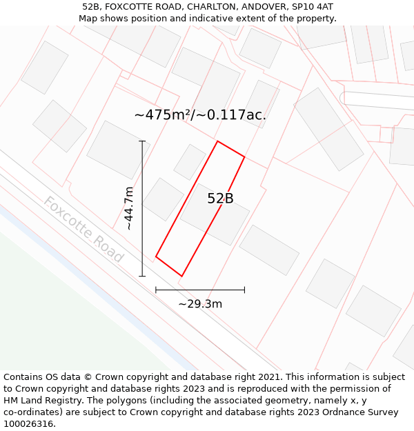 52B, FOXCOTTE ROAD, CHARLTON, ANDOVER, SP10 4AT: Plot and title map