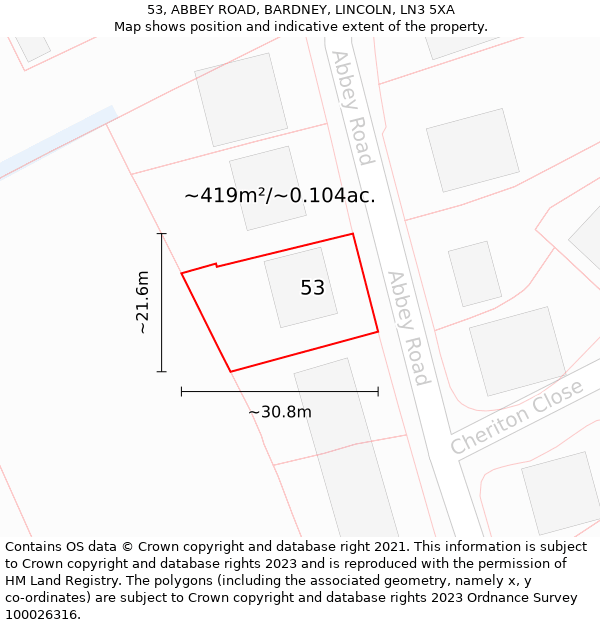 53, ABBEY ROAD, BARDNEY, LINCOLN, LN3 5XA: Plot and title map