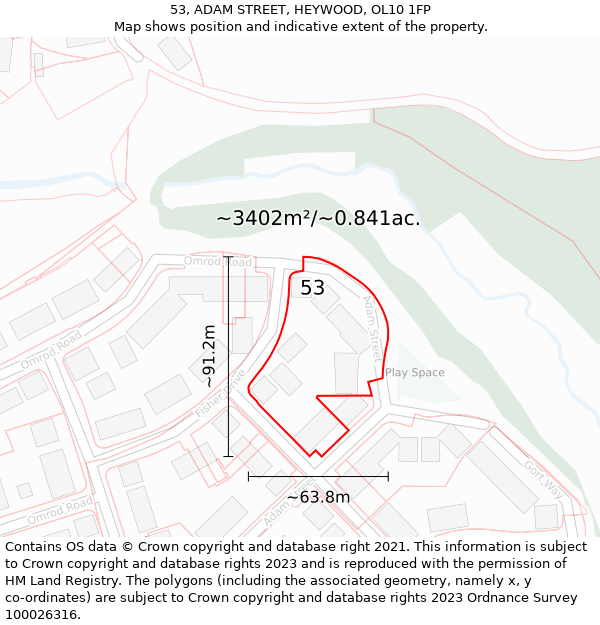 53, ADAM STREET, HEYWOOD, OL10 1FP: Plot and title map