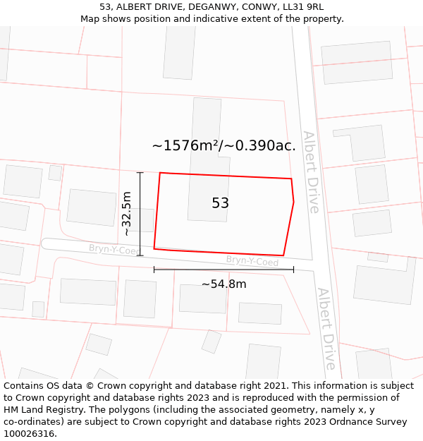 53, ALBERT DRIVE, DEGANWY, CONWY, LL31 9RL: Plot and title map