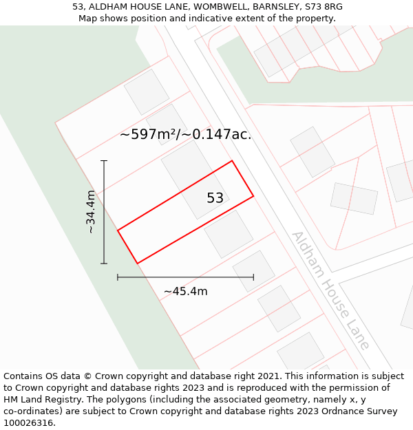 53, ALDHAM HOUSE LANE, WOMBWELL, BARNSLEY, S73 8RG: Plot and title map