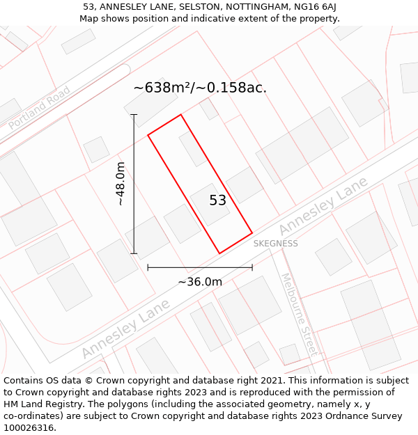 53, ANNESLEY LANE, SELSTON, NOTTINGHAM, NG16 6AJ: Plot and title map