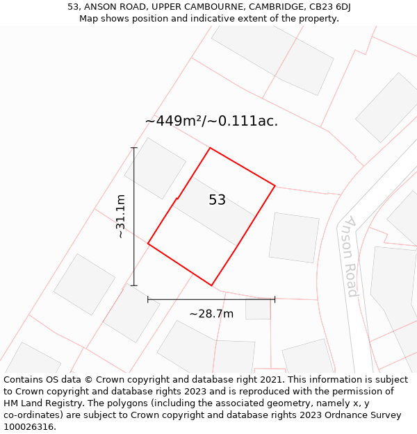 53, ANSON ROAD, UPPER CAMBOURNE, CAMBRIDGE, CB23 6DJ: Plot and title map