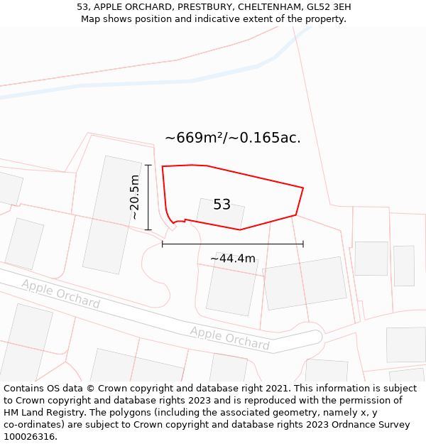 53, APPLE ORCHARD, PRESTBURY, CHELTENHAM, GL52 3EH: Plot and title map