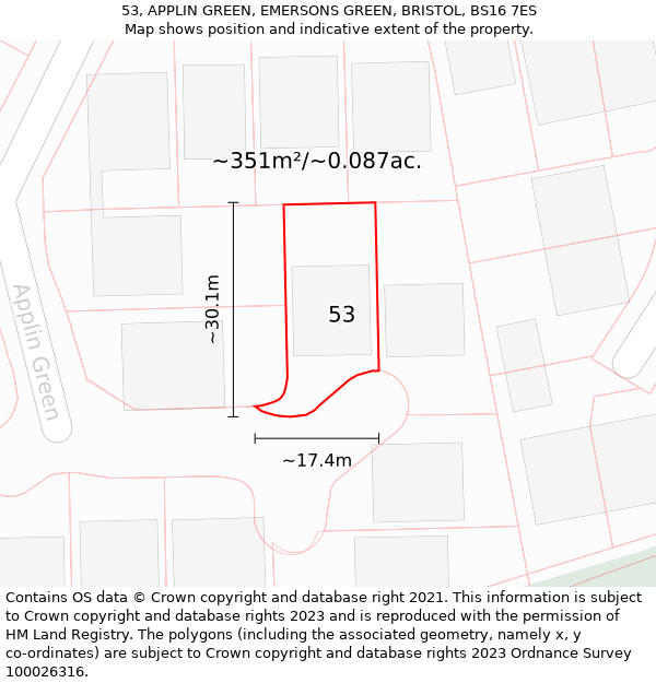 53, APPLIN GREEN, EMERSONS GREEN, BRISTOL, BS16 7ES: Plot and title map