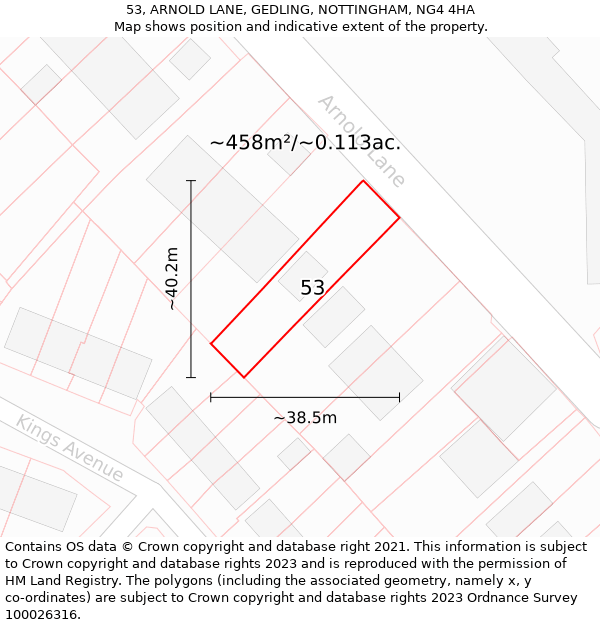 53, ARNOLD LANE, GEDLING, NOTTINGHAM, NG4 4HA: Plot and title map