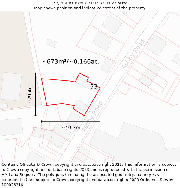 53, ASHBY ROAD, SPILSBY, PE23 5DW: Plot and title map