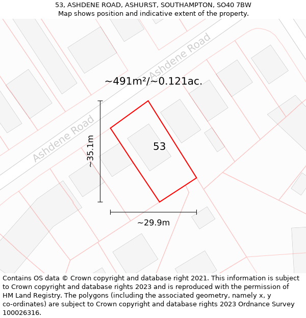 53, ASHDENE ROAD, ASHURST, SOUTHAMPTON, SO40 7BW: Plot and title map