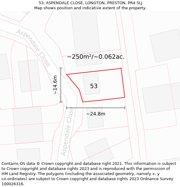 53, ASPENDALE CLOSE, LONGTON, PRESTON, PR4 5LJ: Plot and title map